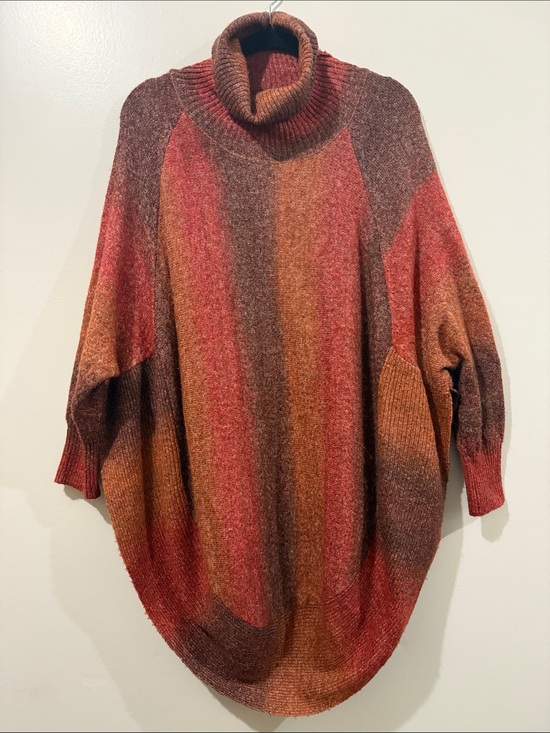 M Made In Italy Sweaters - M Made in Italy Poncho Rust Combo Terracotta Orange Size S – Oversized Fall